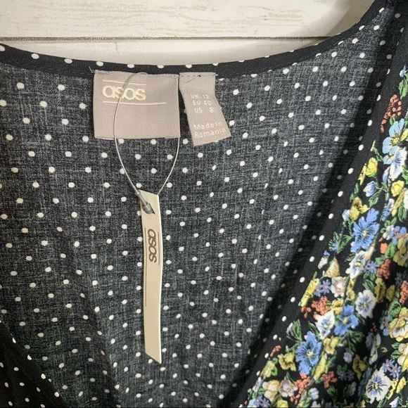 ASOS Black Floral Long Sleeve Wrap Romper - Picture 4 of 6